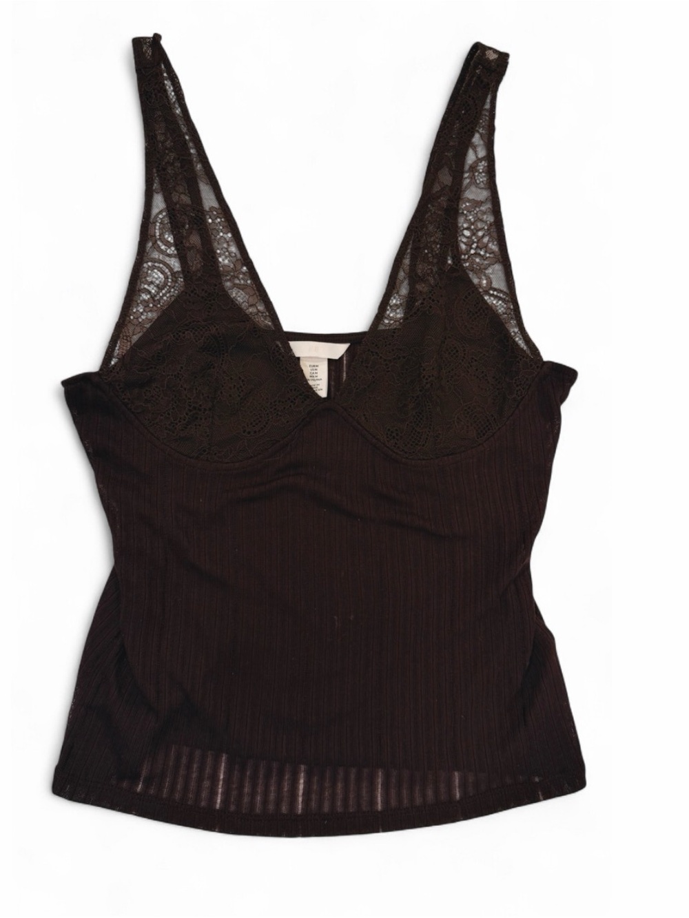 H&M Brown Lace Bust Ribbed Tank Top Camisole Y2K Medium